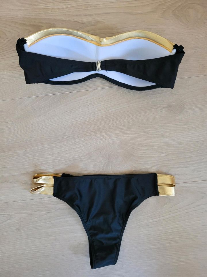 NEU Bikini trägerlos schwarz gold wattiert Gr XS / 34 in Liebenau