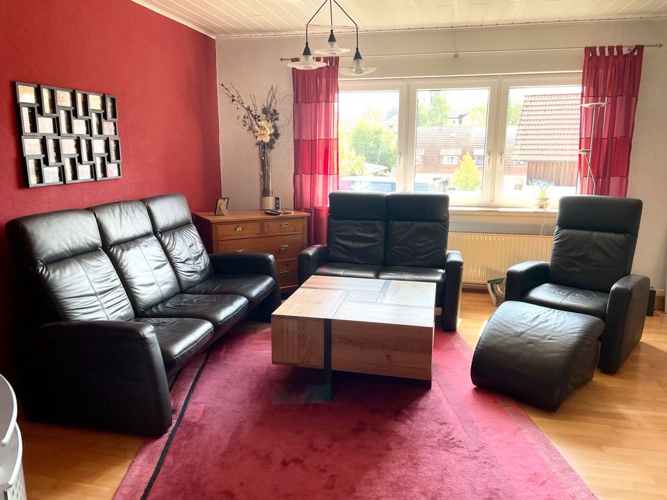 3er Set Ledersofa 3 Sitzer Couch Schwarz 3er, 2er, 1er Sessel in Schlitz