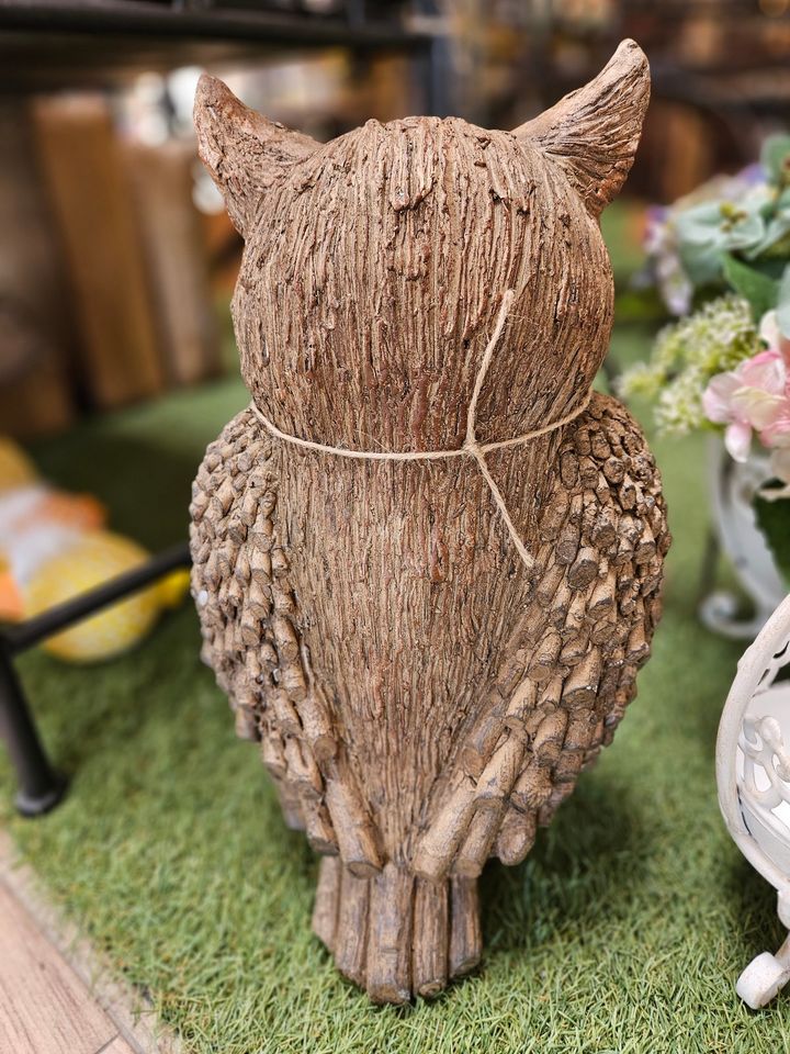 Gartenfigur Eule braun groß 40 cm Deko Skulptur Wald in Halle