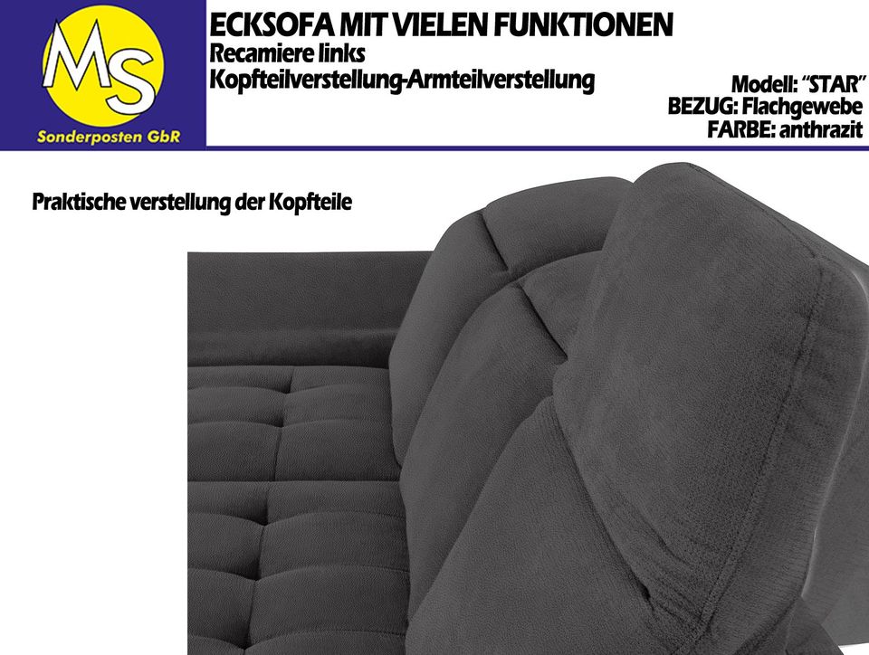 Sofa Couch Wohnlandschaft L Form Flachgewebe anthrazit in Mettingen