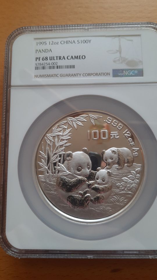 China Panda 100 Yuan 1995, 12 Oz Silber, Aufla. 1000, RAR PF68 in Mittweida