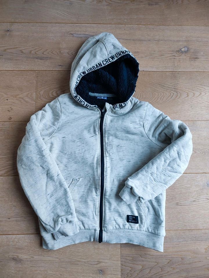 Sweatjacke mit Teddyfell Gr. 145/152 Jungen Creme navy in Schmitten