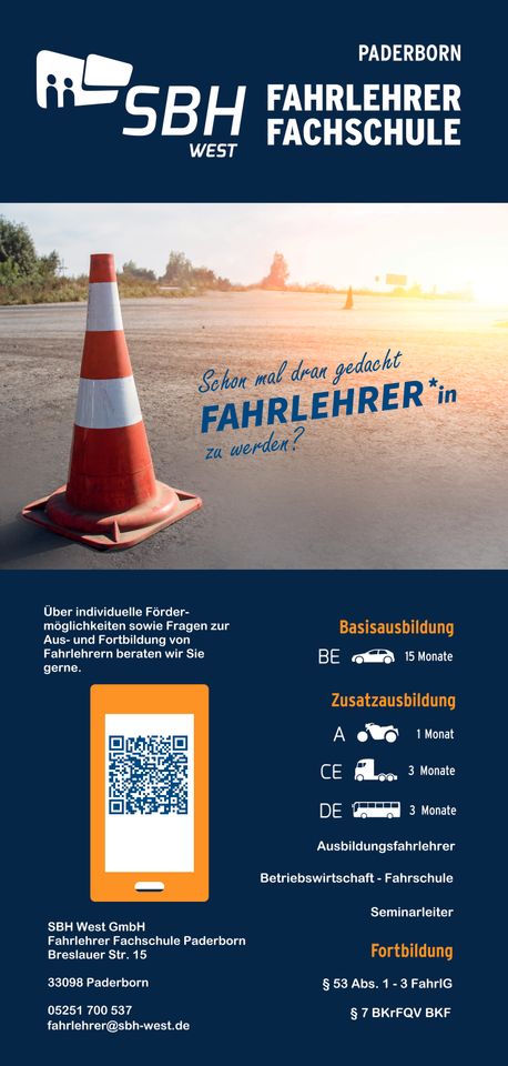 Ausbildung Fahrlehrer Klasse A in Paderborn, Start: 17.03.2025 in Paderborn