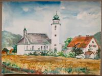 Aquarell, gemaltes Bild, Gemälde von Kirche und Landschaft Bielefeld - Dornberg Vorschau