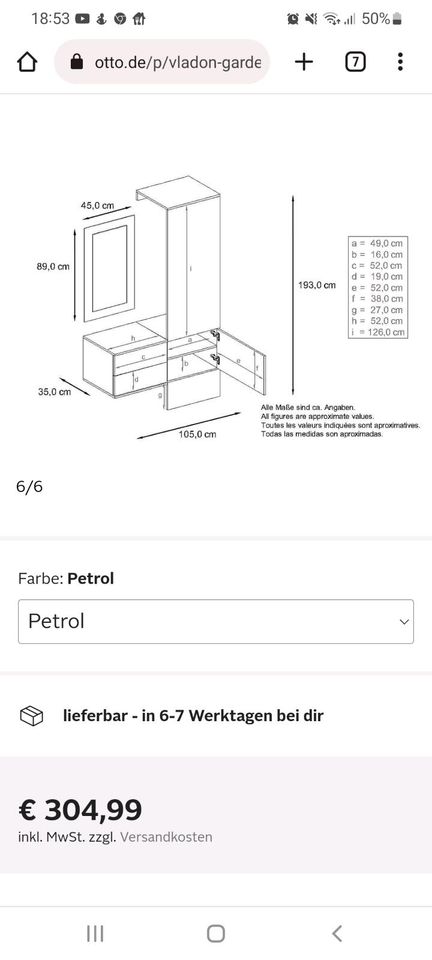 Garderobe petrol / weiß Carlton 3-teilig in Berlin