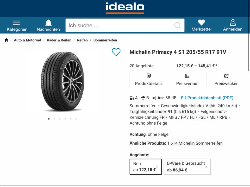 Michelin Sommerreifen Prima4 205/55 R17 91V 7mm wie neu in Lüneburg