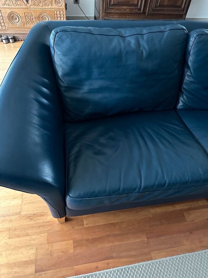 Sofa, 2,5 Sitzer aus Echtleder, dunkelblau, Sessel, Couch in Köln