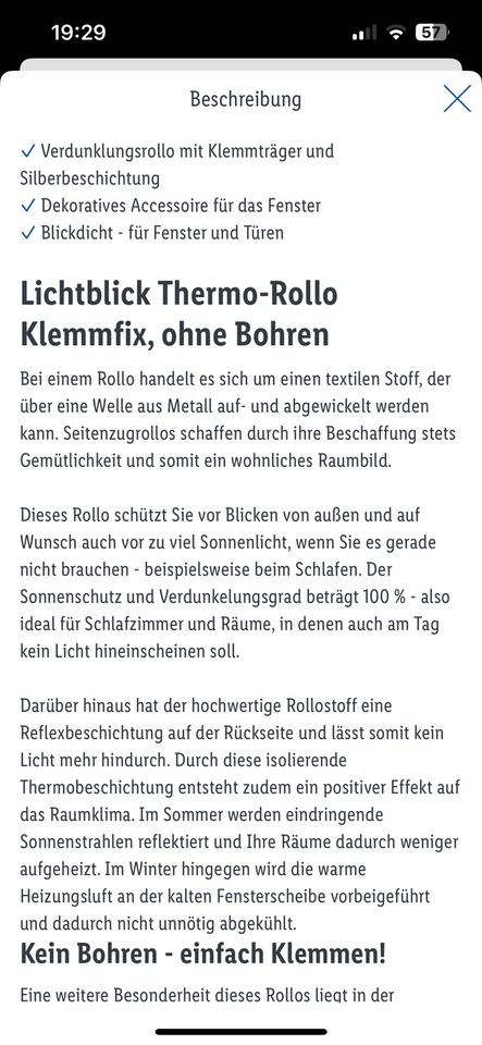 No Drill Rollo weiß curtain 100x150cm blind in München