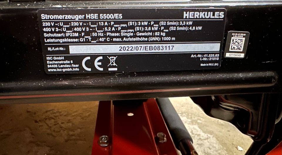 Herkules HSE 5500/E5 3300W/4800W Stromerzeuger in Grünberg