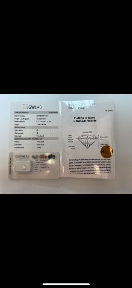 Diamant (lose) 1.19ct D I2 3xVG inkl. Zertifikat in Bonn