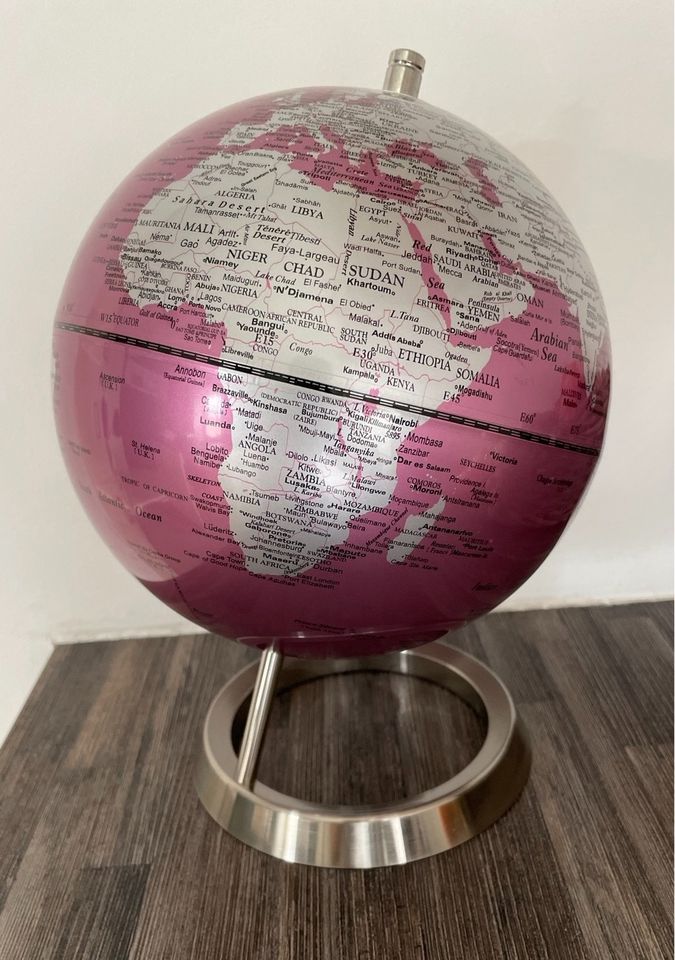 Globus Weltkugel rosa grau silber in Gettorf