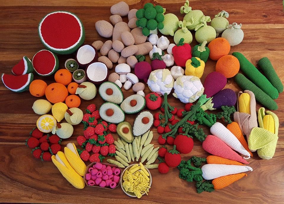 NEU XL gehäkelt Obst Gemüse Nudeln Spieleküche WaldorfArt Montess in Herne