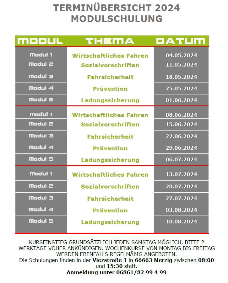 Modulschulung / Module / Weiterbildung für LKW/BUS-Fahrer in Merzig