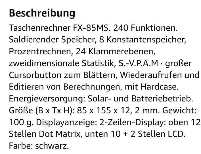 CASIO FX-85MS wissenschaftlicher Taschenrechner / Schulrechner in Friedrichroda