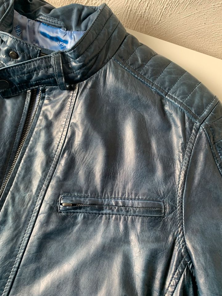 Herren Jacke Lederjacke Sør blau NEU Gr. 54 Bikerjacke  Leder in Bad Honnef