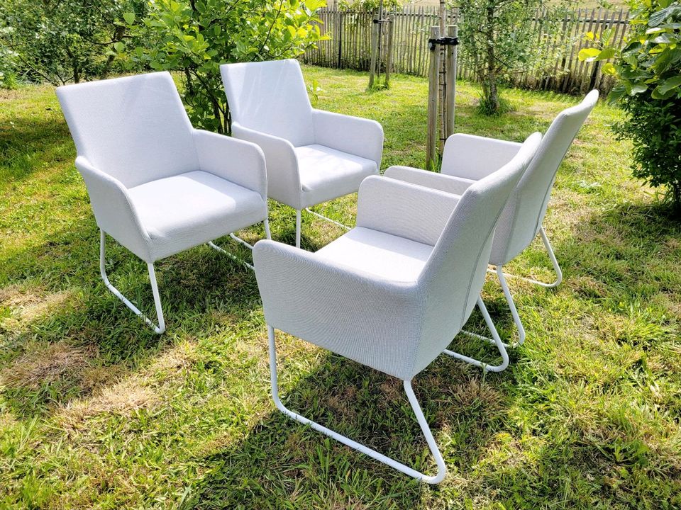 4 Gartenstühle outdoor Stuhl Alu Stoff hellgrau weiß in Merzig