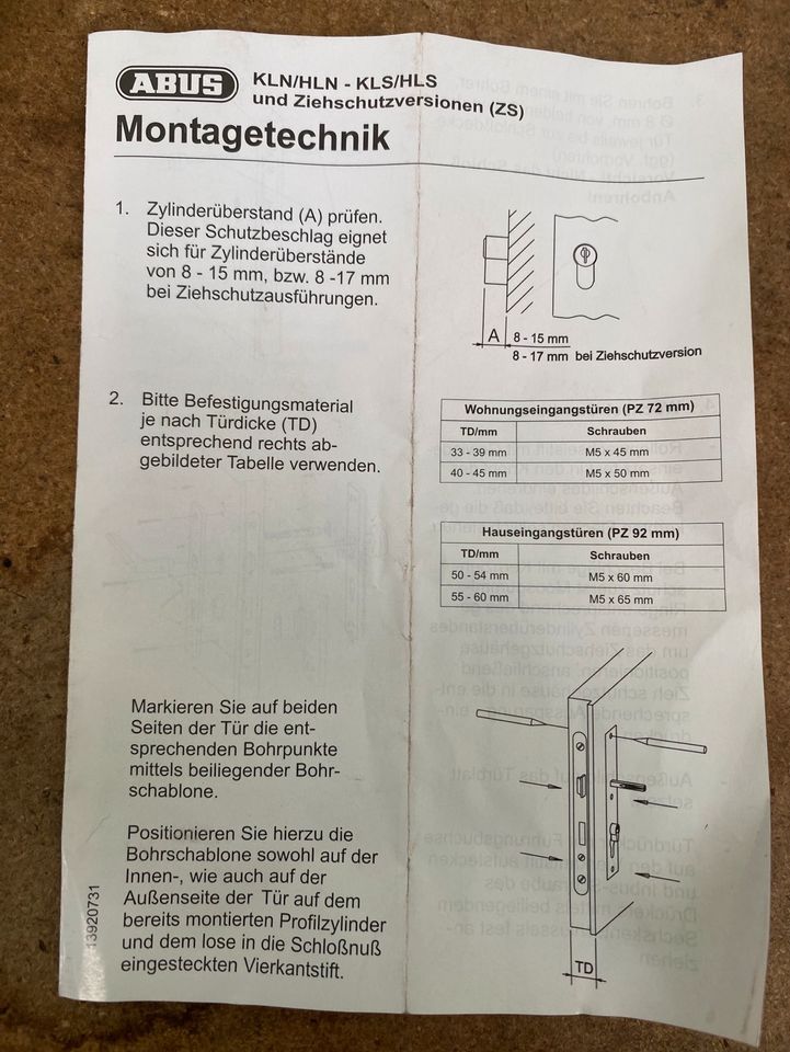 Abus Wechselgarnitur Tür KLS 114/F2 Neusilber Schutz Beschlag in Salzgitter