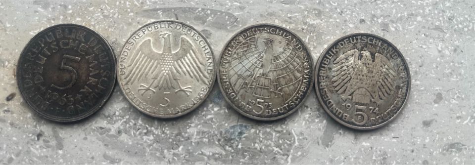 4x 5 Mark Münzen 1963, 1968, 1973, 1974 in Mayen