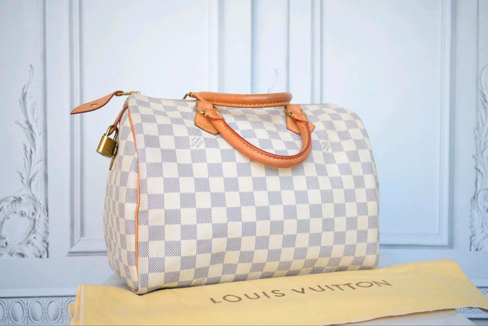 Louis Vuitton Speedy 30 Damier Azur Canvas Leder Handtasche in Tyrlaching