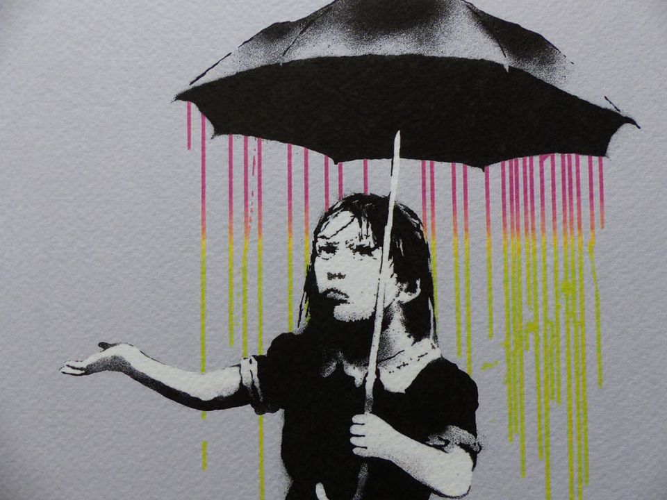 Banksy "Umbrella Girl" 50x35cm limitiert u GERAHMT! in Gronau (Westfalen)