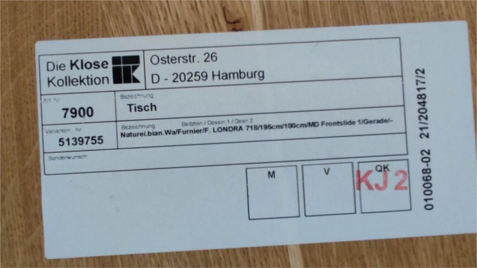 Einmaliges Angebot Esstisch NEU 195 (295)x100x76 Neupreis 5.949,- in Jübek