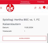 1 Gästeticket für das Spiel gegen Hertha Rheinland-Pfalz - Kaiserslautern Vorschau