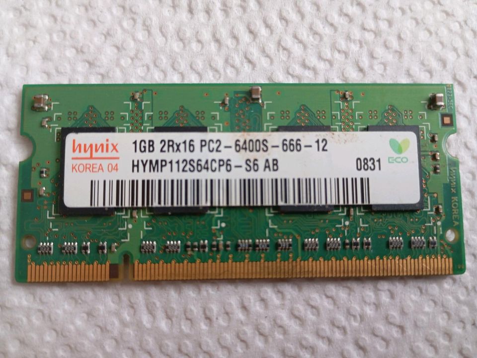 Laptop Arbeitsspeicher RAM 1GB 2Rx16 PC2-6400S Hynix in Bottrop