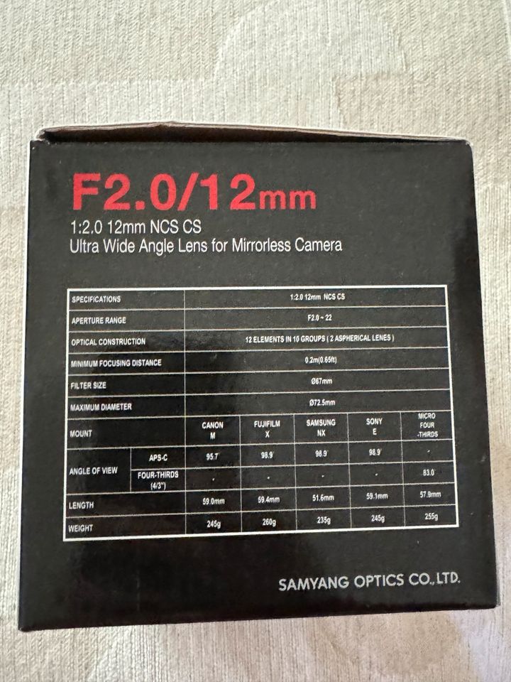 Samyang 12mm F2,0 für Sony E in Kerpen