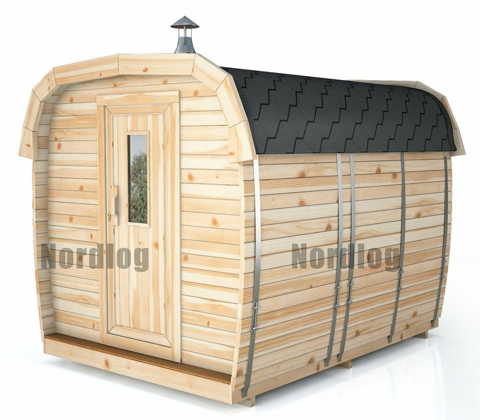 LUXURY NordLog SAUNA BUS 2,3 x 3,0m /Eckbänke/ GARTENSAUNA in Weil der Stadt