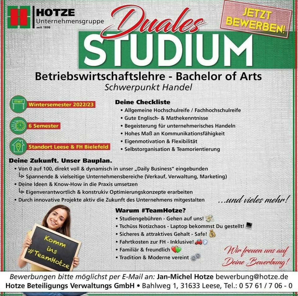 Duales Studium - Betriebswirtschaftslehre Schwerpunkt Handel in Köthen (Anhalt)