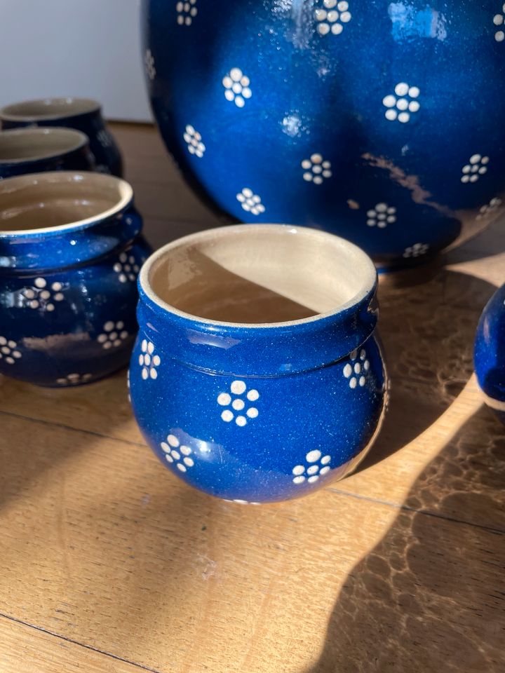 Keramik Bowletopf mit Deckel u. 6 Bechern  Blau Set in Aachen