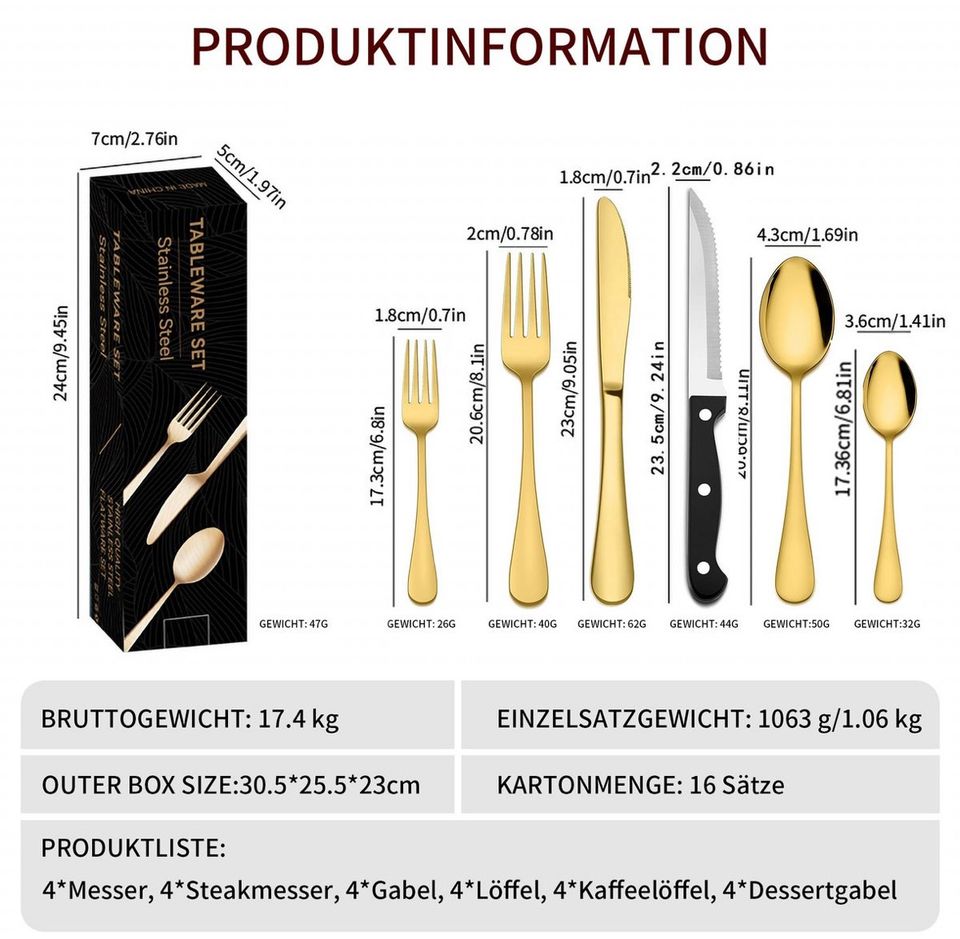 Besteck-Set, 24teiliges Edelstahl Essbesteck&Steakmesser in München