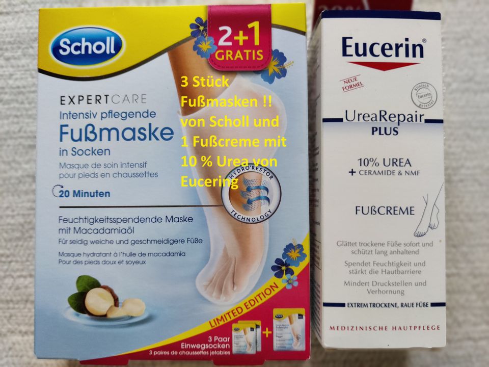 Fußpflege 3 x Fußmaske Scholl u. Fußcreme Eucerin - 2 Artikel NEU in Parsdorf