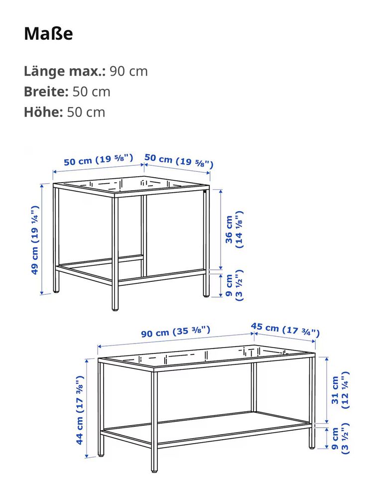 Couchtisch, 2er Set, schwarzbraun/Glas, 90x50 cm in Essen