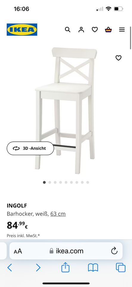 IKEA Ingolf Barhocker weiß 63 cm in Hamburg