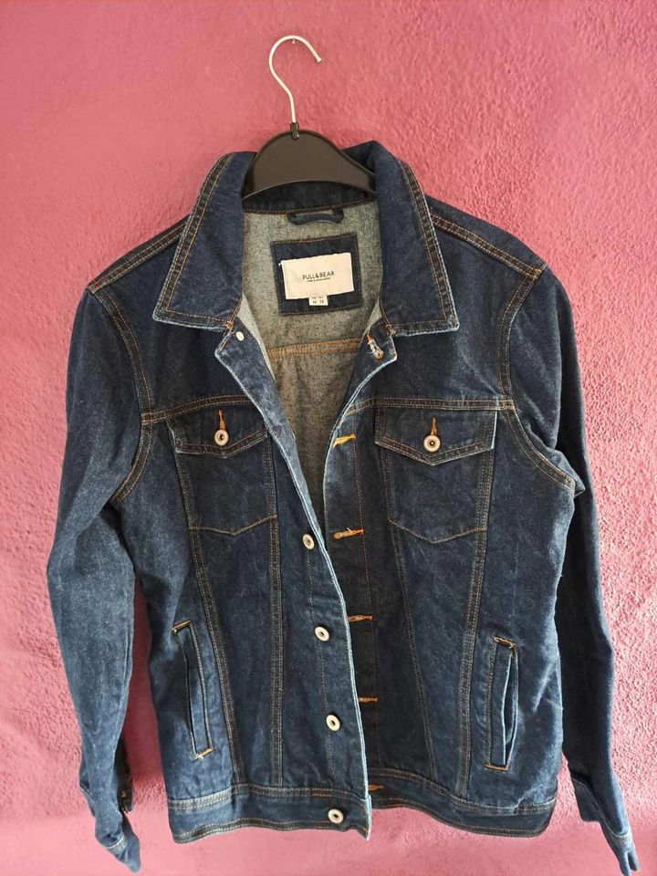 PULL & BEAR Jeansjacke Herren Dunkelblau Blau Größe M Slim Jacke in Großheubach