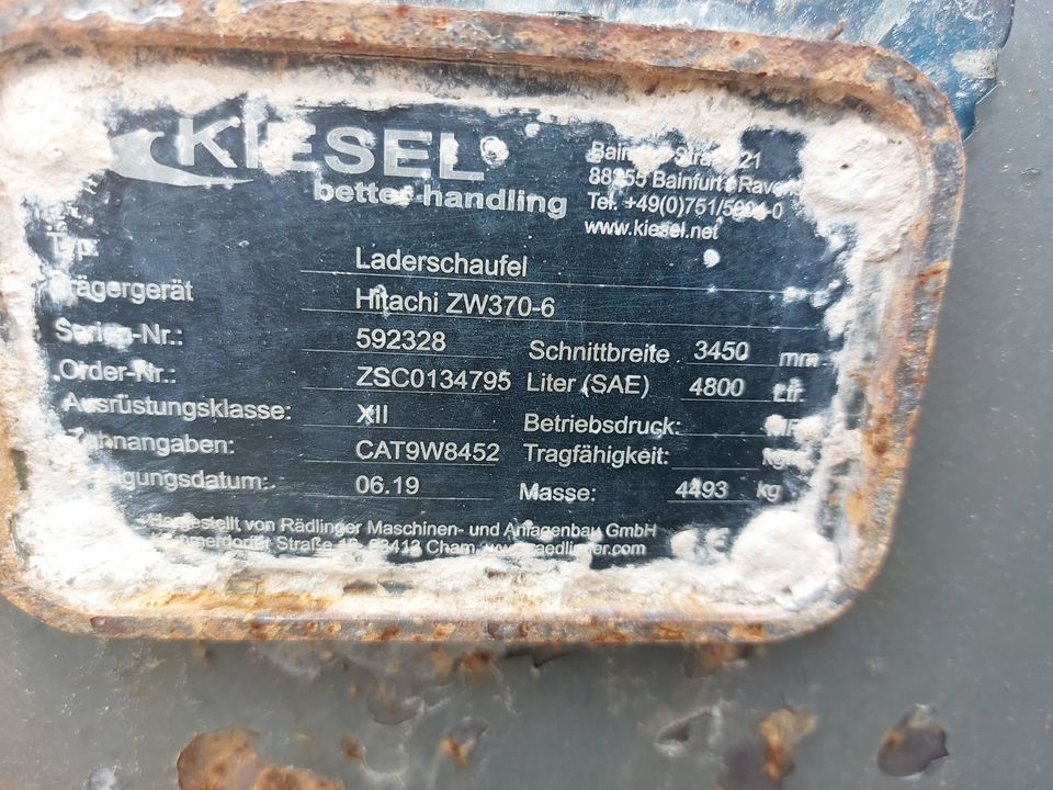 Rädlinger, Ladeschaufel 3450mm, Festanbau Hitachi ZW370 in Baindt