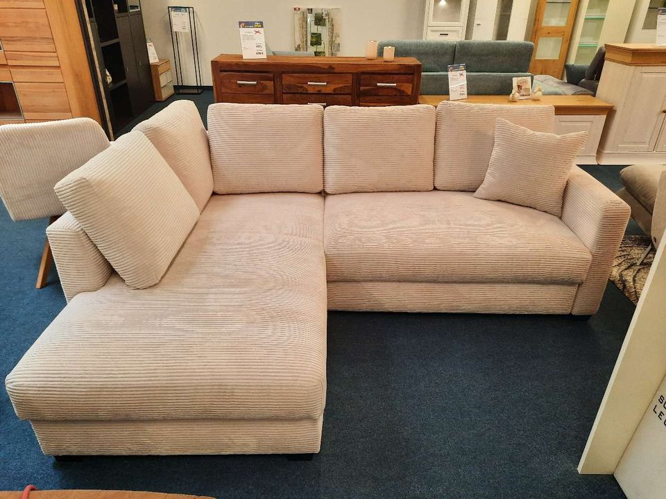 Sofa, L-Form, Cordstoff, Beige statt 1219 € in Glauchau