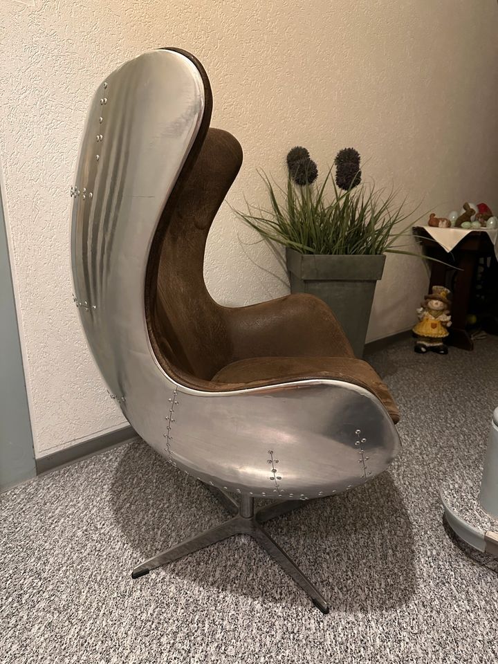Designer Egg Chair Sessel Metall Chrom Aviator Leder in Gelsenkirchen