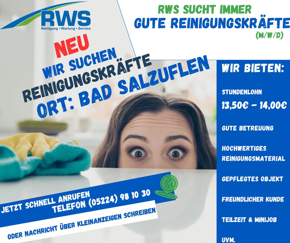 Reinigungskraft (m/w/d)  in 32107 Bad Salzuflen / Holzhausen gesucht - Minijob in Bad Salzuflen