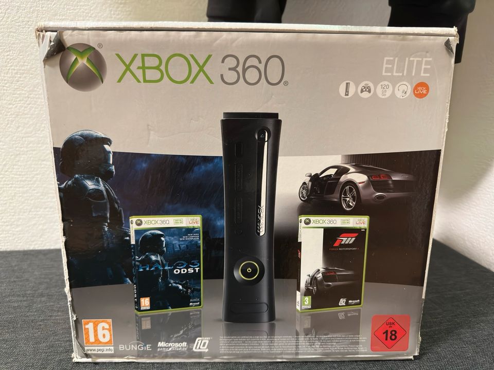 Xbox 360 Elite mit Controller, Headset, Spielen und OVP in Ibbenbüren