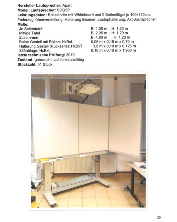 Whiteboard + Beamer Epson EB-595Wi + Lautsprecher in Vetschau