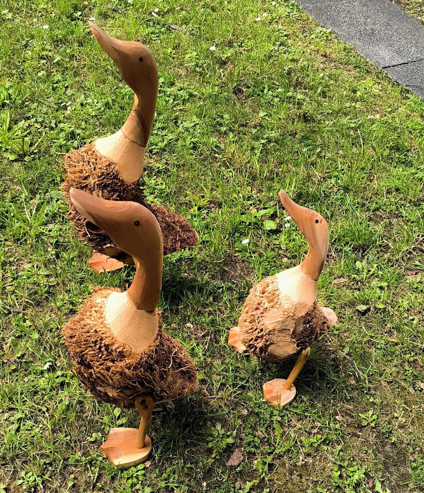 3 Holz Enten Deko Enten aus Bambuswurzel groß und klein in Bochum