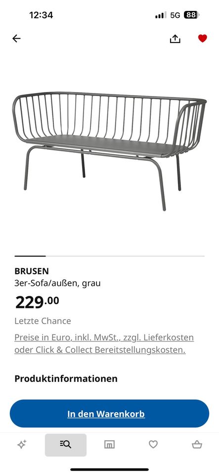 Ikea  Brusen Bank Hellgrau Metall Gartenbank in Hamburg