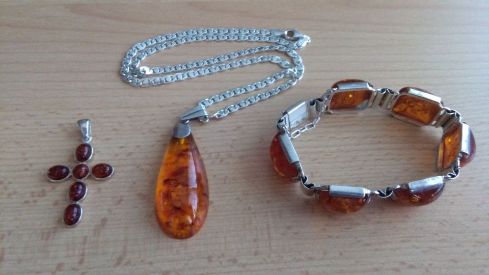 3 er Set Bernstein Schmuck + 50 cm Silberkette 925 in Kassel