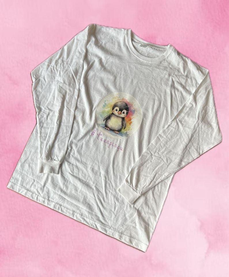 Neu Langarmshirt Longpullover weiß Mädchen 164 Pinguin DIY in Markranstädt