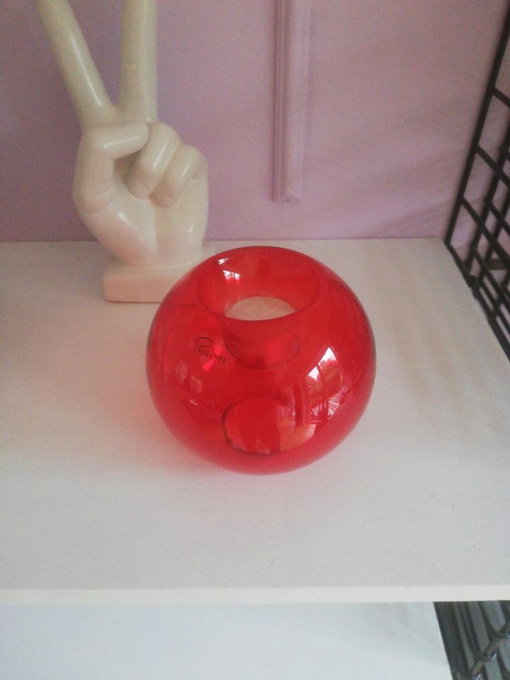 Ball Teelichthalter, rot, 12 cm, Glas, Philippi in Barendorf