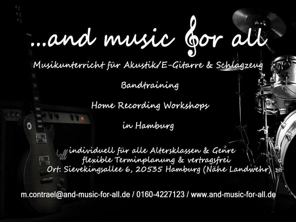 Ambitionierter Gitarrenunterricht Schlagzeugunterricht für Kinder in Hamburg