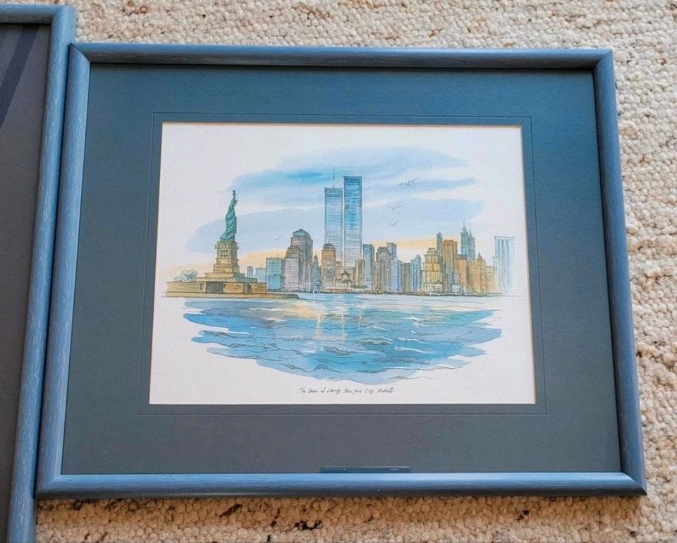 2 Wandbilder Aquarell New York Manhattan in Brome