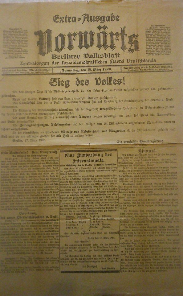 "Vorwärts"  Extra-Ausgabe 18. März 1920 in Berlin